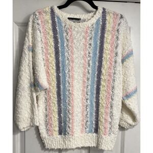 Vintage Bramble Sweater Rainbow Stripes Cottagecore Grandma Sz Med‎ Chenille